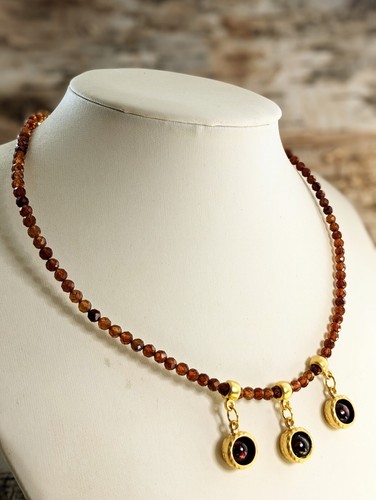 Natural Spessertine & Garnet In Beaded Necklace - Picture 5 of 9