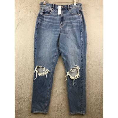 New American Eagle Jeans Women 10 Blue Distressed Highest Rise Mom Jean