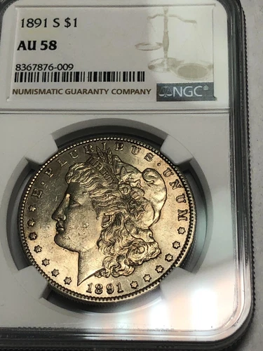1891-S silver U.S. MORGAN DOLLAR, NGC AU58. #km009