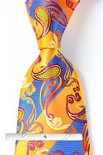 New Classic Paisley Blue Orange JACQUARD WOVEN 100 Silk Men's Necktie Tie
