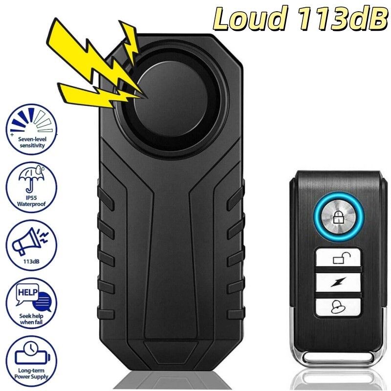 Loud 113dB Motorcycle Vibration Alarm Wireless Bike Anti-Theft Security Alarm