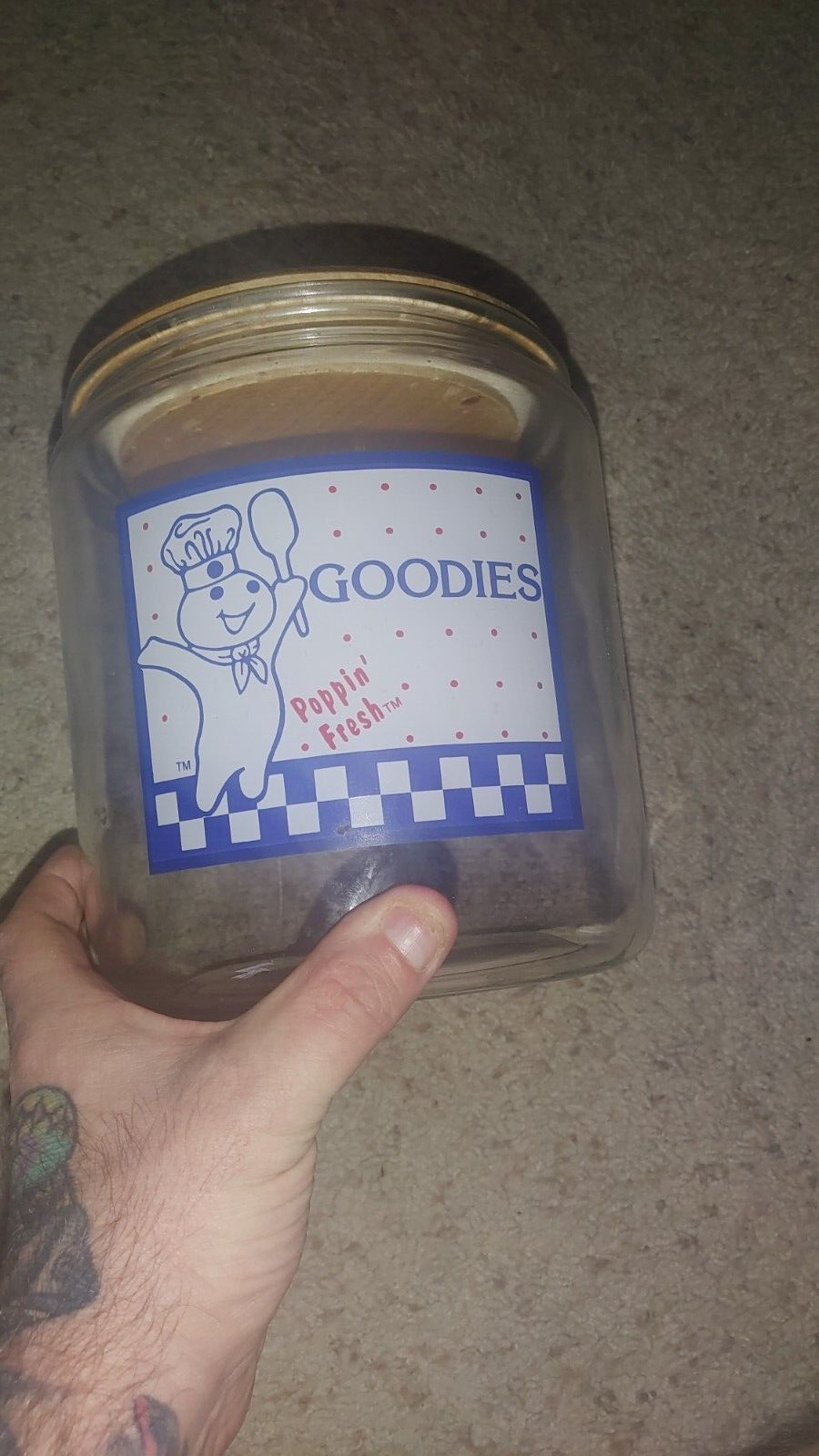 Vintage Glass Pillsbury Doughboy Poppin Fresh 8" Cookie Jar Wood Lid eBay