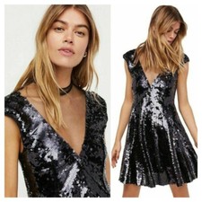 NEW $168 FREE PEOPLE Black Dance 'Til Dawn Sequin Dress Small SKU1431