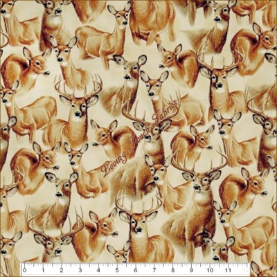 QT ''DEER MOUNTAIN'' #24792-E PACKED DEER HEADS FABRIC- SELECT SIZE