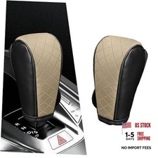 Black/Beige Leather Shift Knob Cover for Car Gear Shift - Anti-Slip