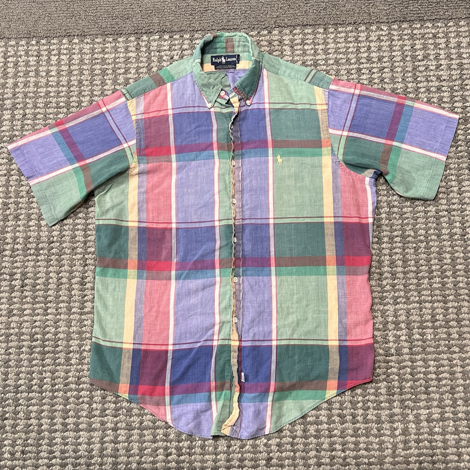 Vtg Polo Ralph Lauren Shirt Mens XL Madras Hand Woven Featherweight Short Sleeve