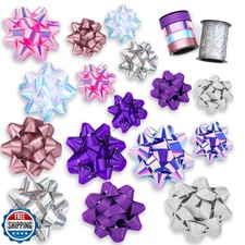 18 Pcs Gift Bows, 16 Assorted Size Christmas Bows and 2 Crimped C