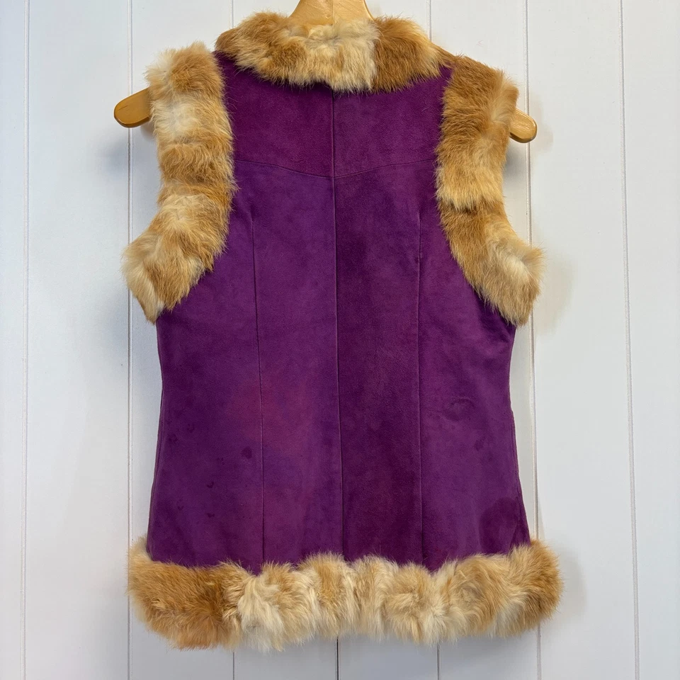 Vintage Womens Rare Boho Festival Suede Penny Lane Fur Lined Vest Size S Purple - Image 2 of 4