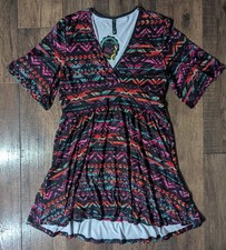 Sterling Kreek Women's Colorful Aztec Boho Hip High Low Mini Fit & Flare XL NWT