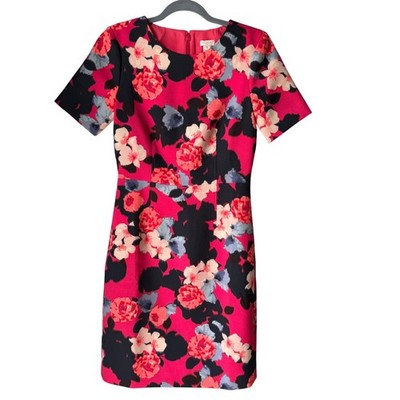 J. Crew Bright Floral Sheath Pencil Dress Short Sleeve Bright Pink Blue Black 2