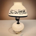 Vintage Currier & lves Milk glass Electric Table Lamp Country Scene 15” Tall