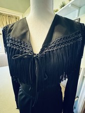 Vintage Frederick s of Hollywood Black Fringe Disco Jumpsuit Wide Leg Boho S/M