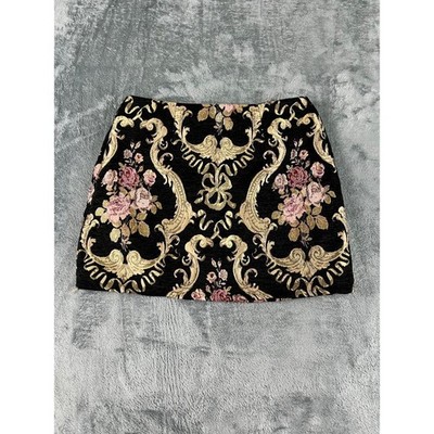 Mi Ami Francesca's Skirt Medium Black Gold Embroidered Baroque Pattern