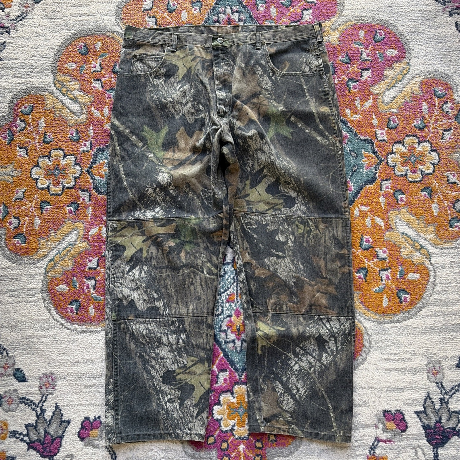 VTG WRANGLER US Men's 42 x 30 Real Tree Camo Canvas Double Knee Hunting Pants