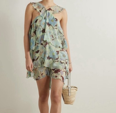 silk flowy mini dress Mint Green Flowy Ruffle Mini Dress main image 1