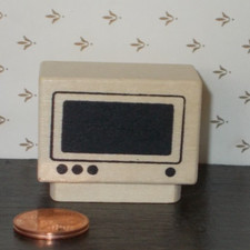 Fernseher / Monitor Holz Miniatur Puppenstube Wichtelhaus