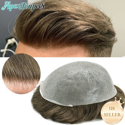Super Thin Skin Mens Toupee Hairpiece Invisible Poly PU Hair Systems Replacement