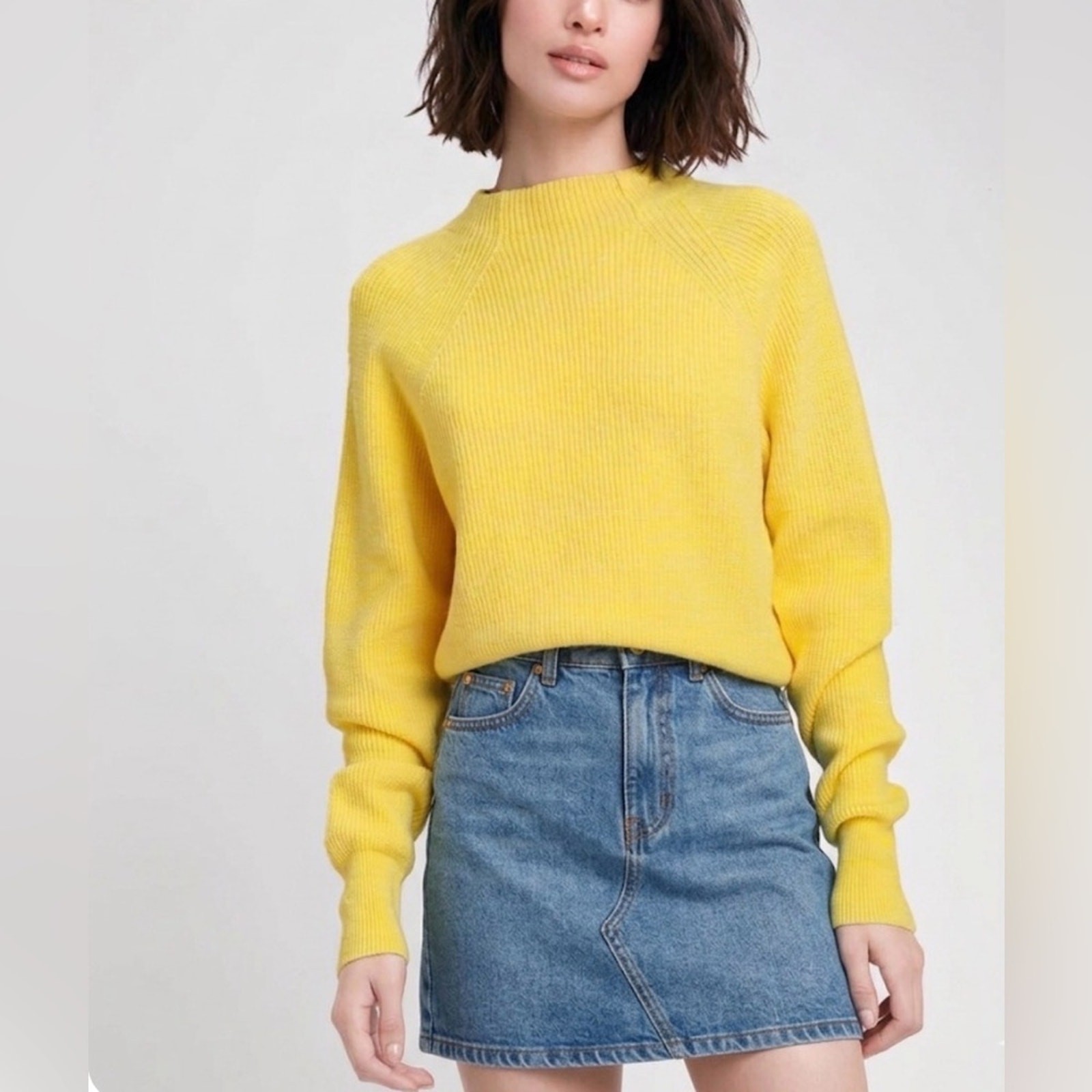 Free People women lemon pop cotton blend ribbed long sleeve sweater knit top XS