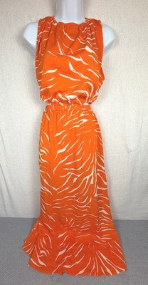 AX Paris Womens Maxi Dress Size 12 Orange White Zebra Print Cut Out Sleeveless