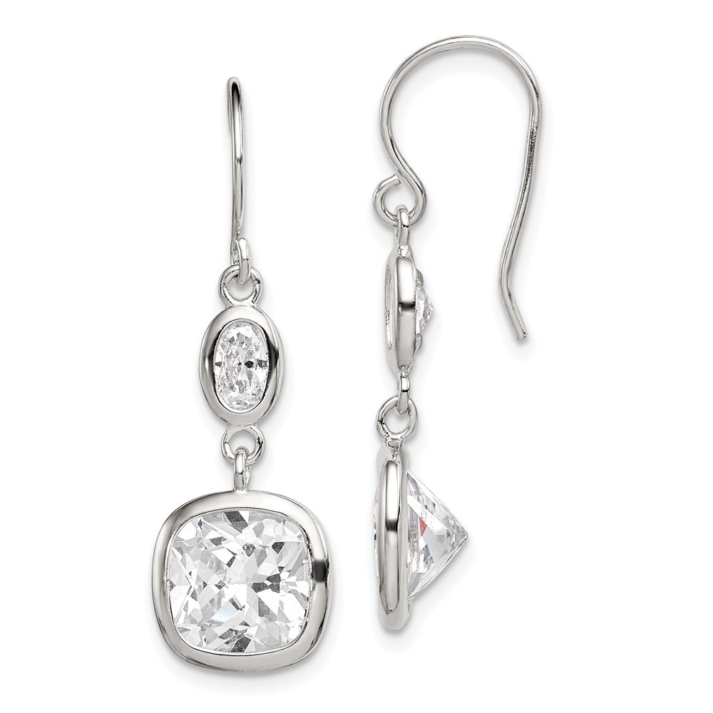 Sterling Silver Polished Oval & Square Cubic Zirconia Drop & Dangle Earrings