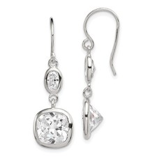 Sterling Silver Polished Oval Square Cubic Zirconia Drop Dangle Earrings
