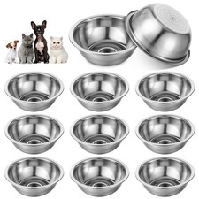 10 Pcs Stainless Steel Metal Dog Bowls Bulk Large Food Water Silver