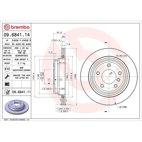 Bremsscheibe Brembo 09.6841.11 Prime Line - Uv Coated FüR Bmw Alpina Hinterachse-image