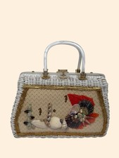 1960s VTG Wicker Lucite Handbag Shell Purse Princess Atlas Hollywood Hong Kong
