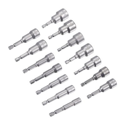 Screwdriver Nut Tip Set, 1/4'' Hex Shaft 6mm - 19mm Magnetic Nut Setter