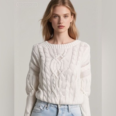 Geoffrey Beene Vintage Ivory Cable Knit Sweater Ramie and Cotton Blend