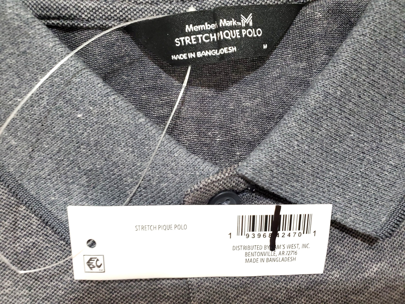 Members Mark Stretch Lightweight Cotton Mens M Pique Polo Classic Fit Shirt Gray