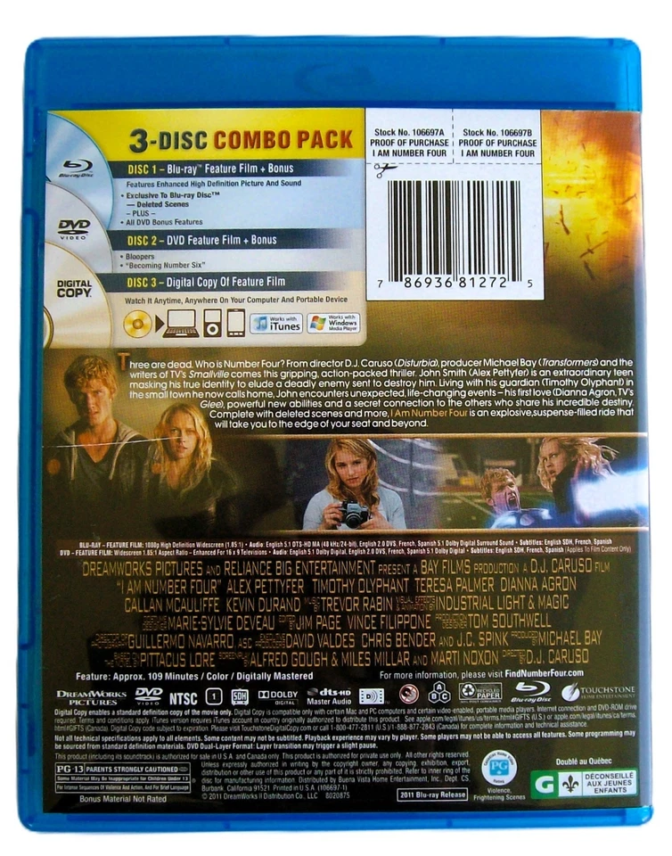 I Am Number Four (Blu-ray/ DVD, Combo, 2011, LN) Alex Pettyfer, Timothy Olyphant - Image 4 of 4