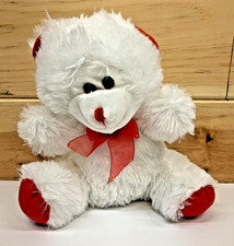 Teddy Bear Plush Stuffed Animal White with Red Setting 8" Tall