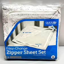 NEW Quickzip Easy Change Zipper Sheet Set for Baby Crib Mattress White Gray Dots