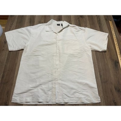 Amplify Button Down Shirt Mens XL White Adult Rayon Blend Camp Collar Excellent