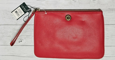NWT Lauren RALPH LAUREN Millbrook Large Pouch Wristlet Red Leather NEW