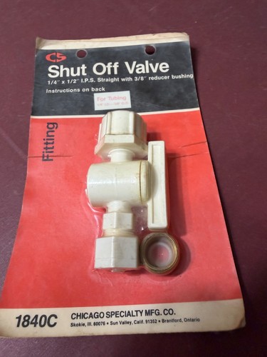 Chicago Specialty MFG. Co. 1/4" x 1/2" I.P.S. Straight Shut Off Valve, 1840C