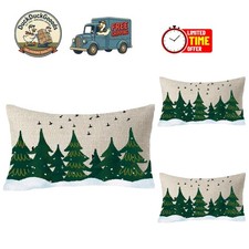 Festive Cotton Linen Blend Pillow Cover with Pine Trees and Snowflakes