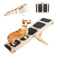 GENMOUS 30.5" Wooden Adjustable Dog Ramps for Bed,5 Levels Height Pet Steps