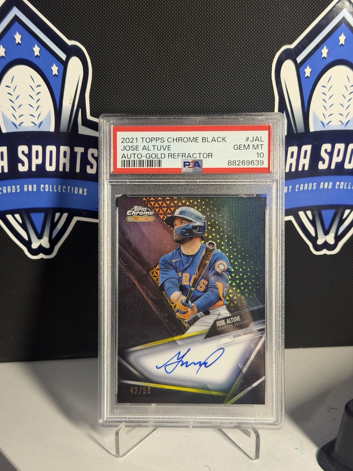 Topps 2021 Chrome Black Autographs Jose Altuve Gold /50 PSA 10 Astros