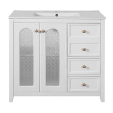 36.02-Inch Bathroom Vanity with Ceramic Basin, Soft-Close Doors,