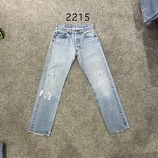 Vintage 80 USA Levi 501 Jeans Actual 28x28 Light Wash Blue Distressed Repaired