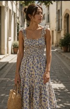 Zara Women’s FLORAL SMOCKED MIDI DRESS Size 10