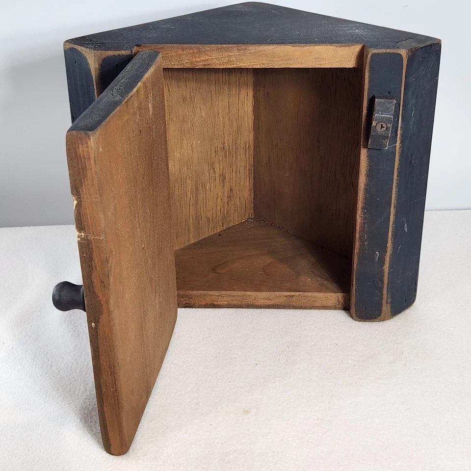 Pequeño armario colgante de pared de esquina de madera pintado azul marino rústico rural Foto 3 de 4