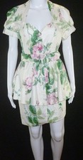 Vintage Karen Alexander Floral Peplum Jacket Skirt Outfit 6 Cottagecore Fairy