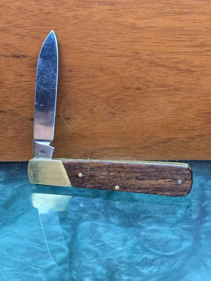 复古木质手柄黄铜螺栓口袋刀 3 英寸折叠刀片 👀 外观 🌟CLEAN — 第 3/4 张图片