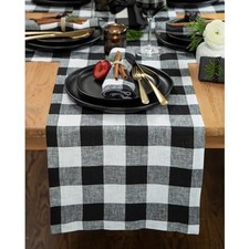  Linen Checkered Table Runner 48 Inches - 100% Pure 14 x 48 Inch Black & White
