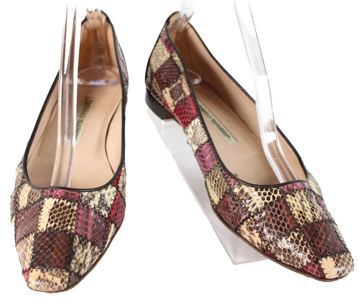 MANOLO BLAHNIK Multi-Color Patchwork Snakeskin Po… - image 2