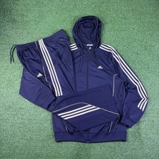 Vintage 2000s Adidas Climalite Navy Blue Hooded Track Suit Men's Medium / Large