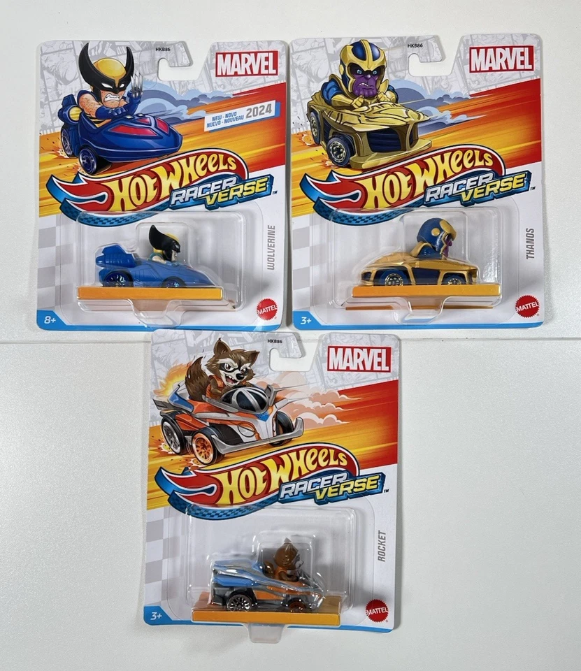 Hot Wheels Racer Verse Marvel Wolverine, Thanos & Rocket Rare Complete Set! NEW! - Image 2 of 4
